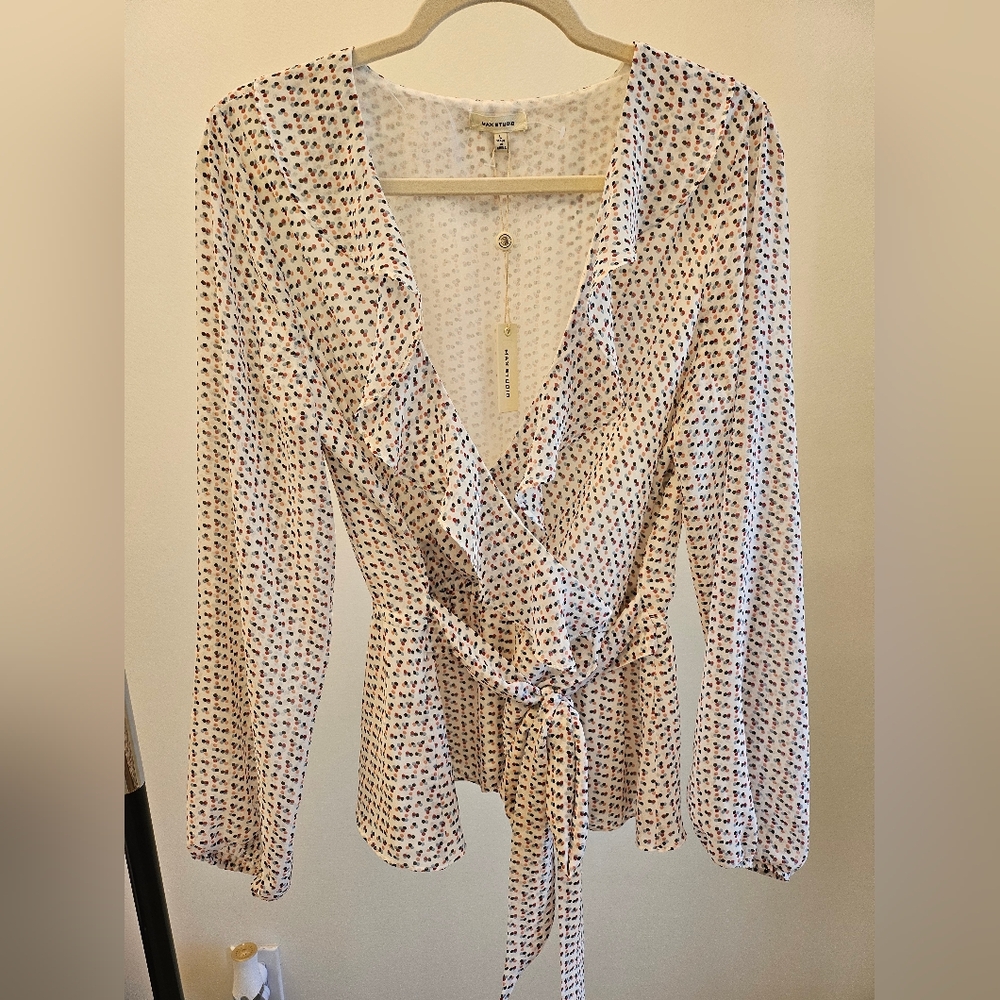 Nwt Max Studio Wrap Ruffle Blouse Large